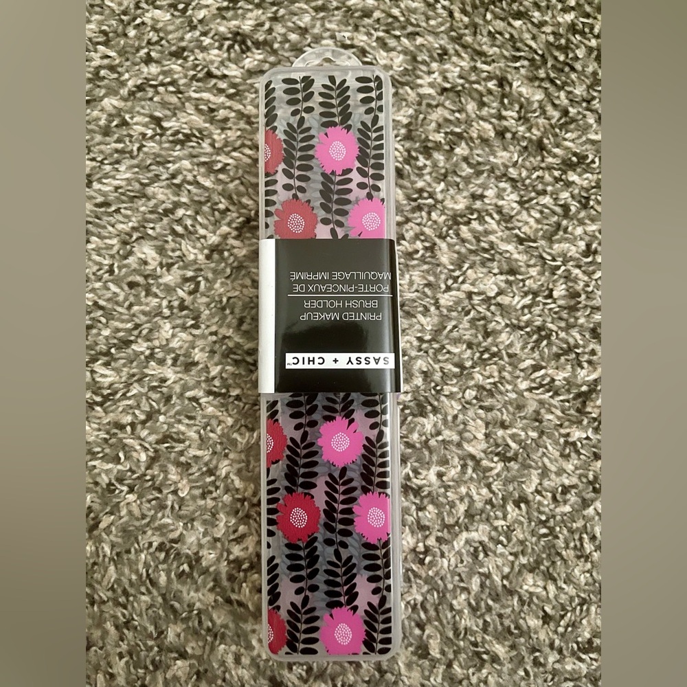 Sassy + Chic Pink Floral Printed Makeup Brush Holder
